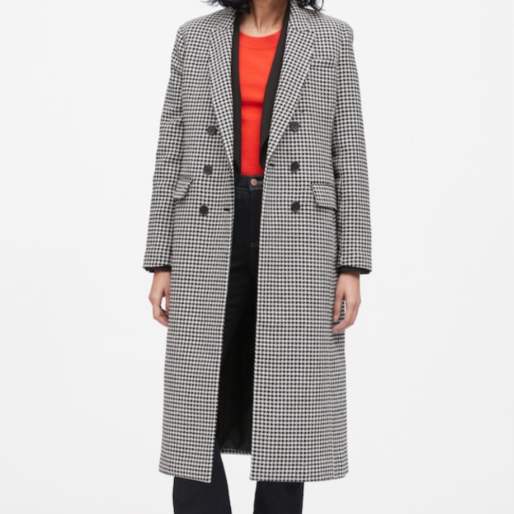 Houndstooth Double-Breasted Car Coat